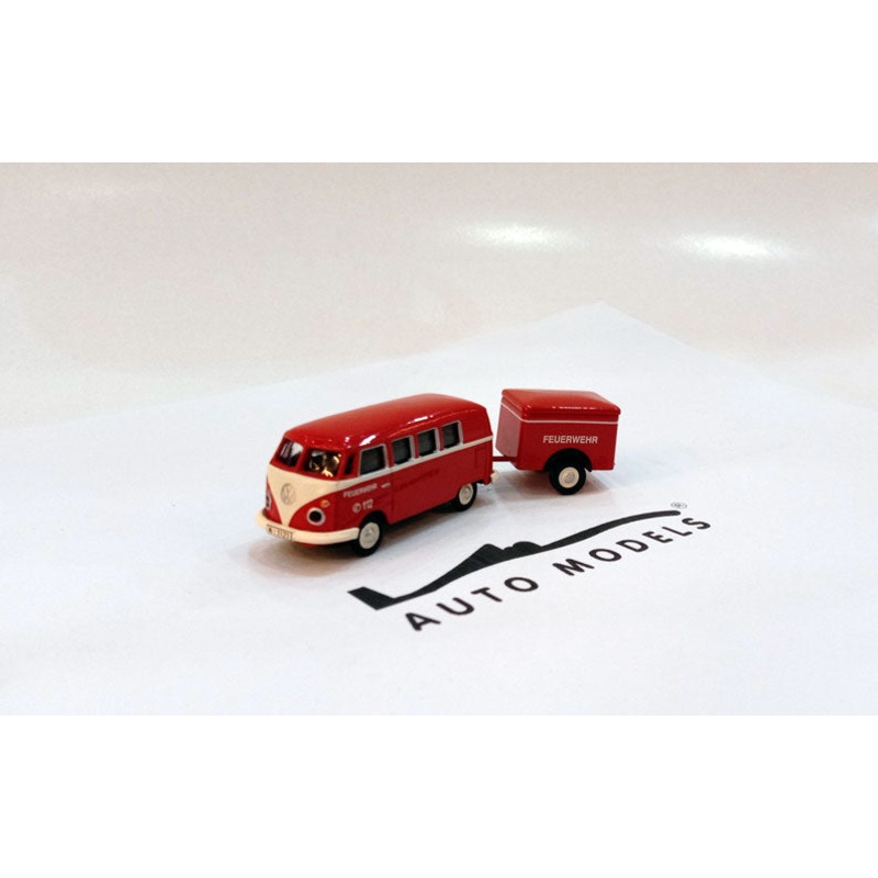 Schuco Volkswagen T1 Bus M. Anh. Fire Brigade  w/ Trailer Red
