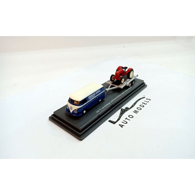 Schuco Volkswagen Type 2 T1 Panel Bus with Porsche Diesel Junior Tractor Blue White