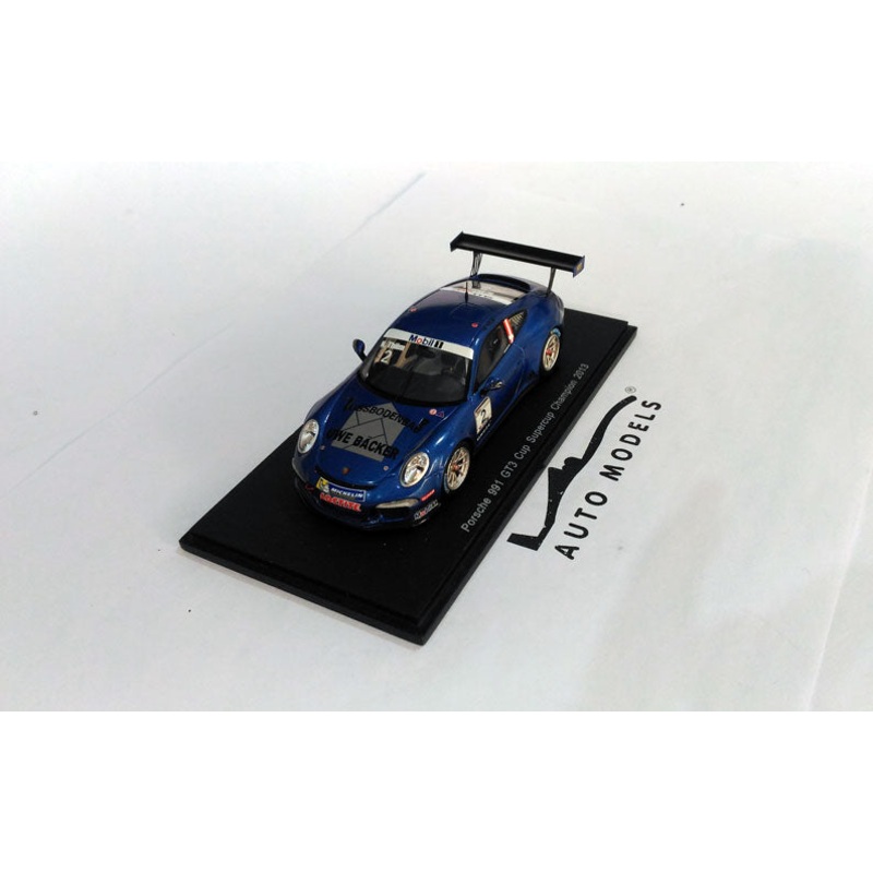 Spark Model Porsche 911 991 GT3 Cup N.2 Winner Super Cup 2013 N. Thiim Blue Metallic