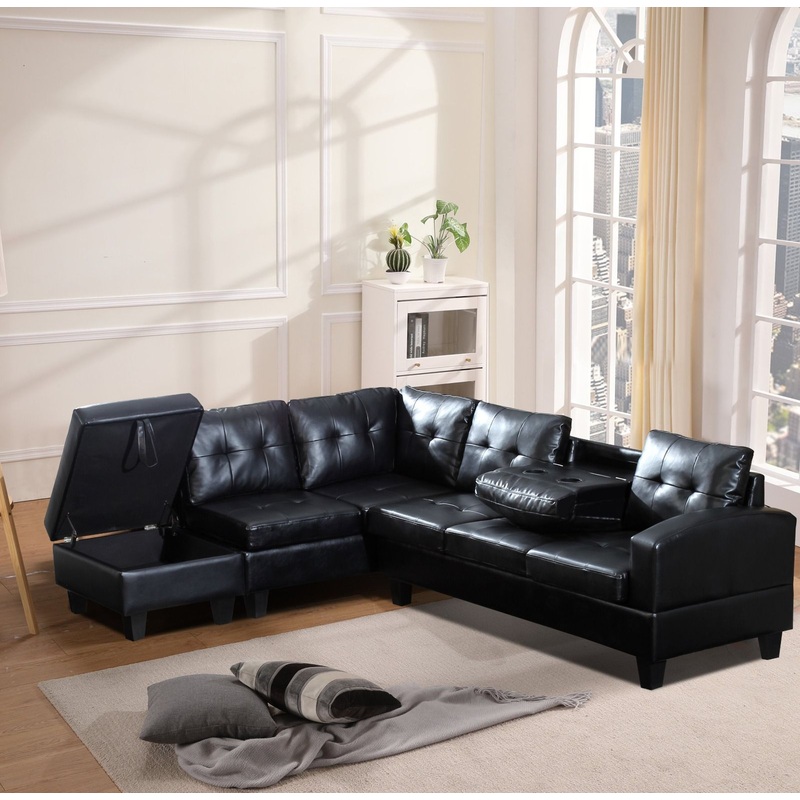 Lana Leather Sectional Reversible + Removable Ottoman w/ Storage