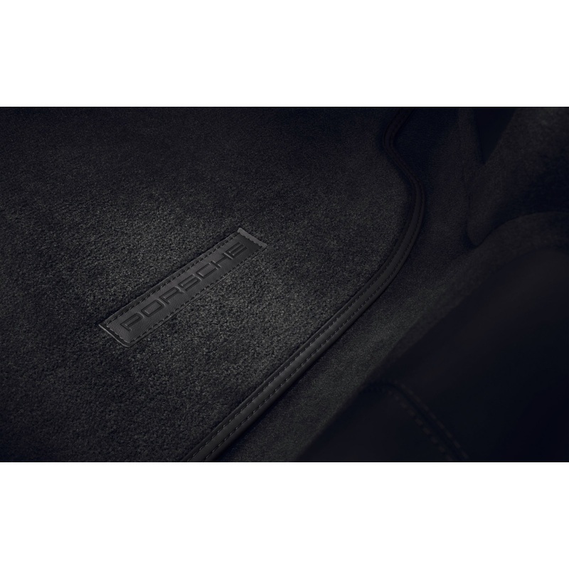 Floor mats with leather trim
