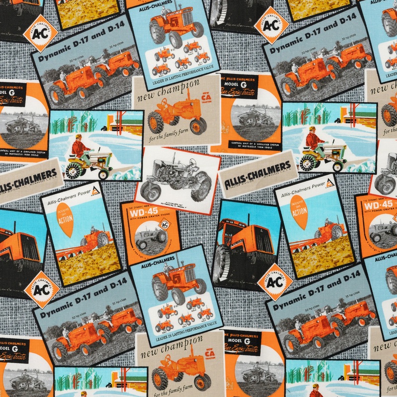 Allis Chalmers Literature Print Fabric, gray