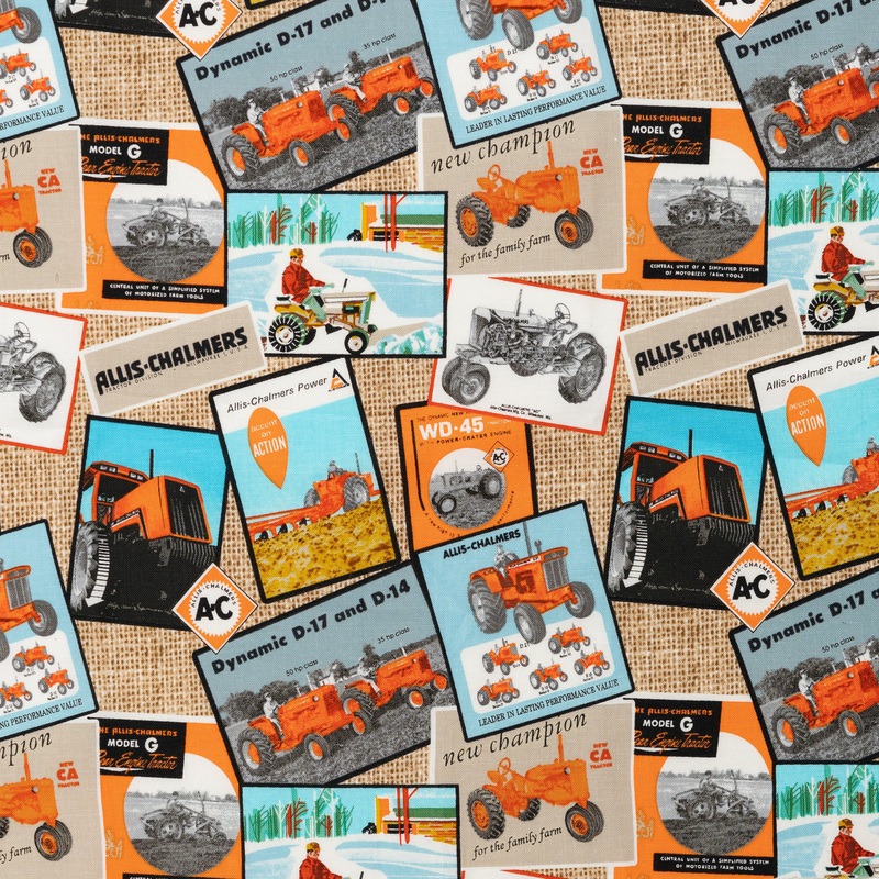 Allis Chalmers Literature Print Fabric, tan