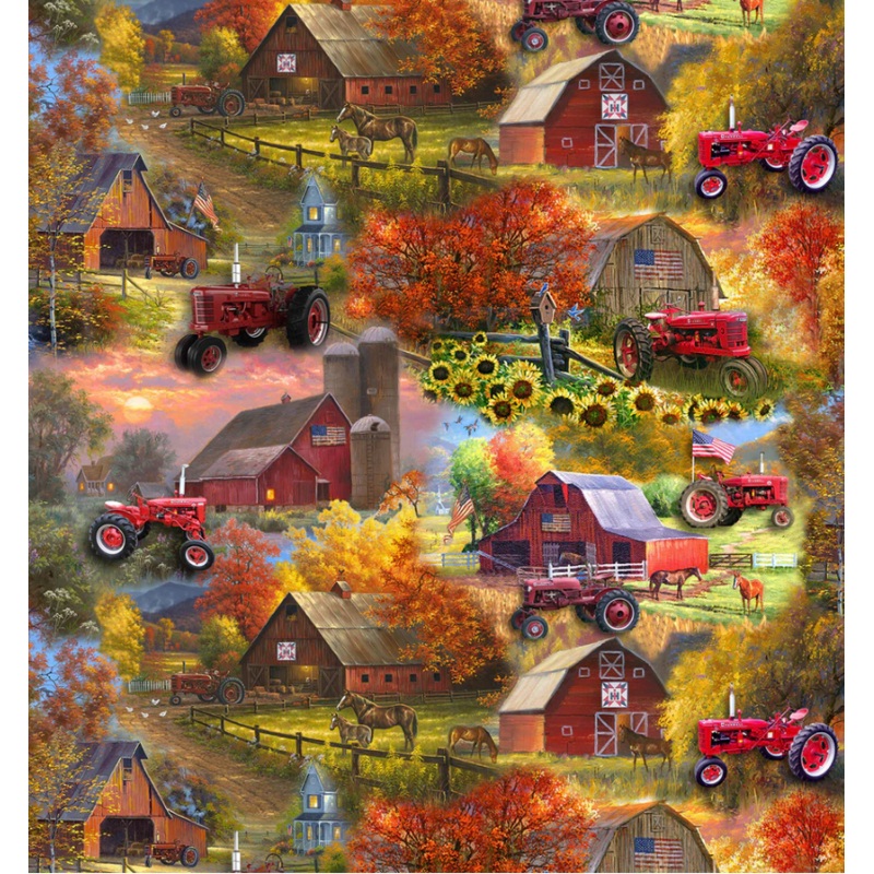 Farmall IH Tractor Fabric, Barn Scene