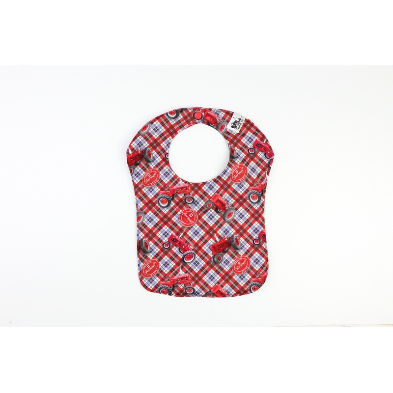 Farmall Tractor Baby Bib, Red/White/Blue Plaid