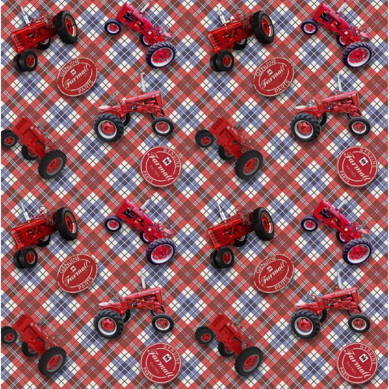 Farmall Tractor Fabric, Red and Blue Plaid