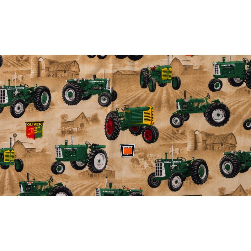 Oliver Tractor Toss Cotton Fabric, Cream