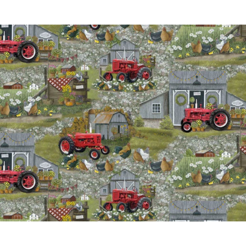 Farmall IH Tractor Fabric, Farmall History All Over Scenic Print