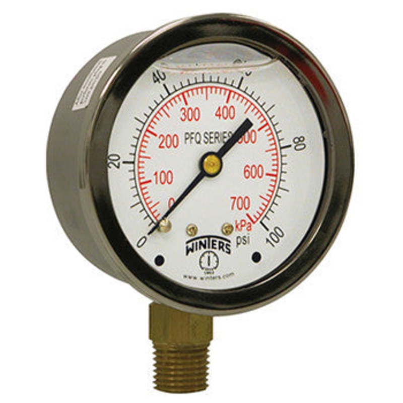 Winters PFQ125R1 Gauge 400 PSI Liquid Filled Stainless Steel 1/4 NPT Bottom