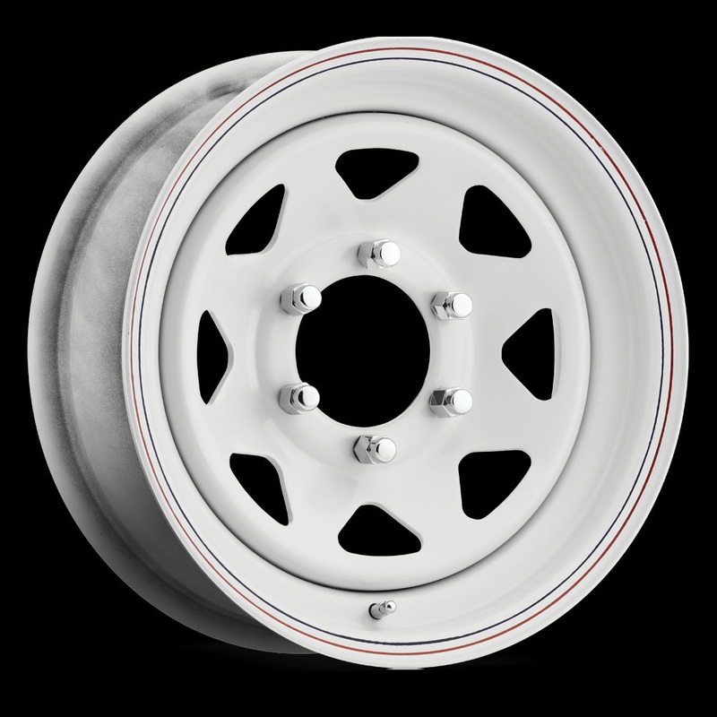 Carlstar Eight Spoke 13X4.5 4X101.6 ET 0mm White with Red and Blue Strips