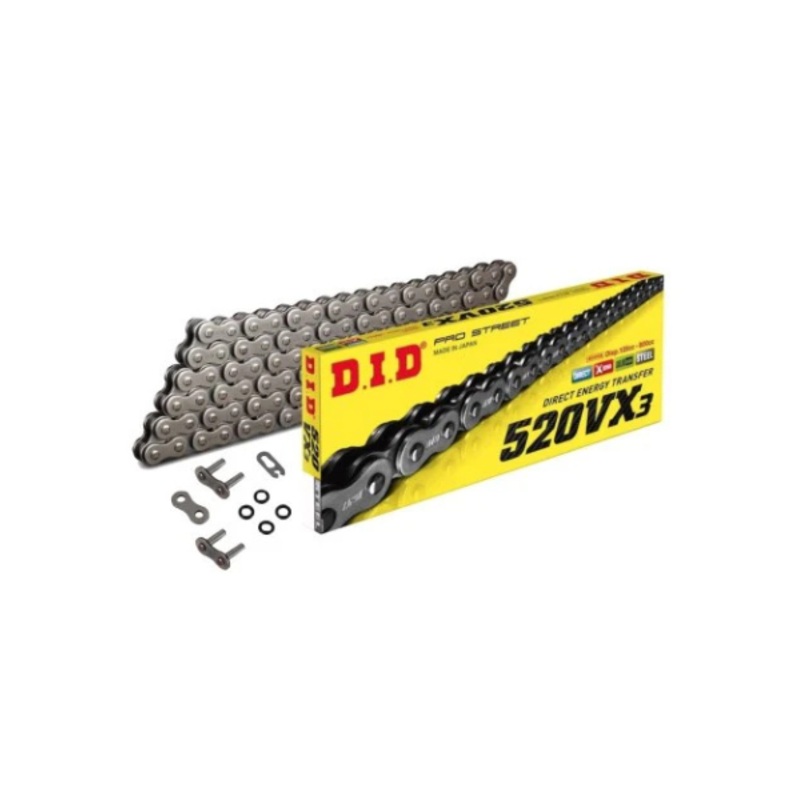 DID Chain 520 Pitch X 114 Links (Vx3) – Natural Steel – 520VX3X-114ZB