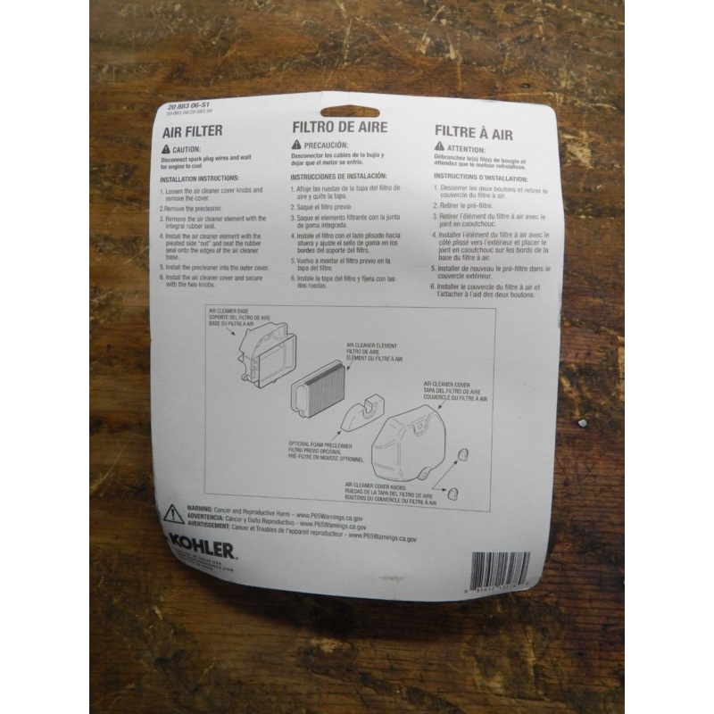 OEM Kohler Courage Air Filter for SV470-620 15-22HP Engines 20 883 06-S1